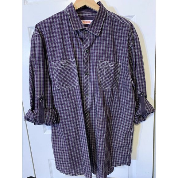 Michael Brandon‎ Button Up Shirt Men’s Sz XL Purple Black White Long Sleeve - Picture 7 of 8